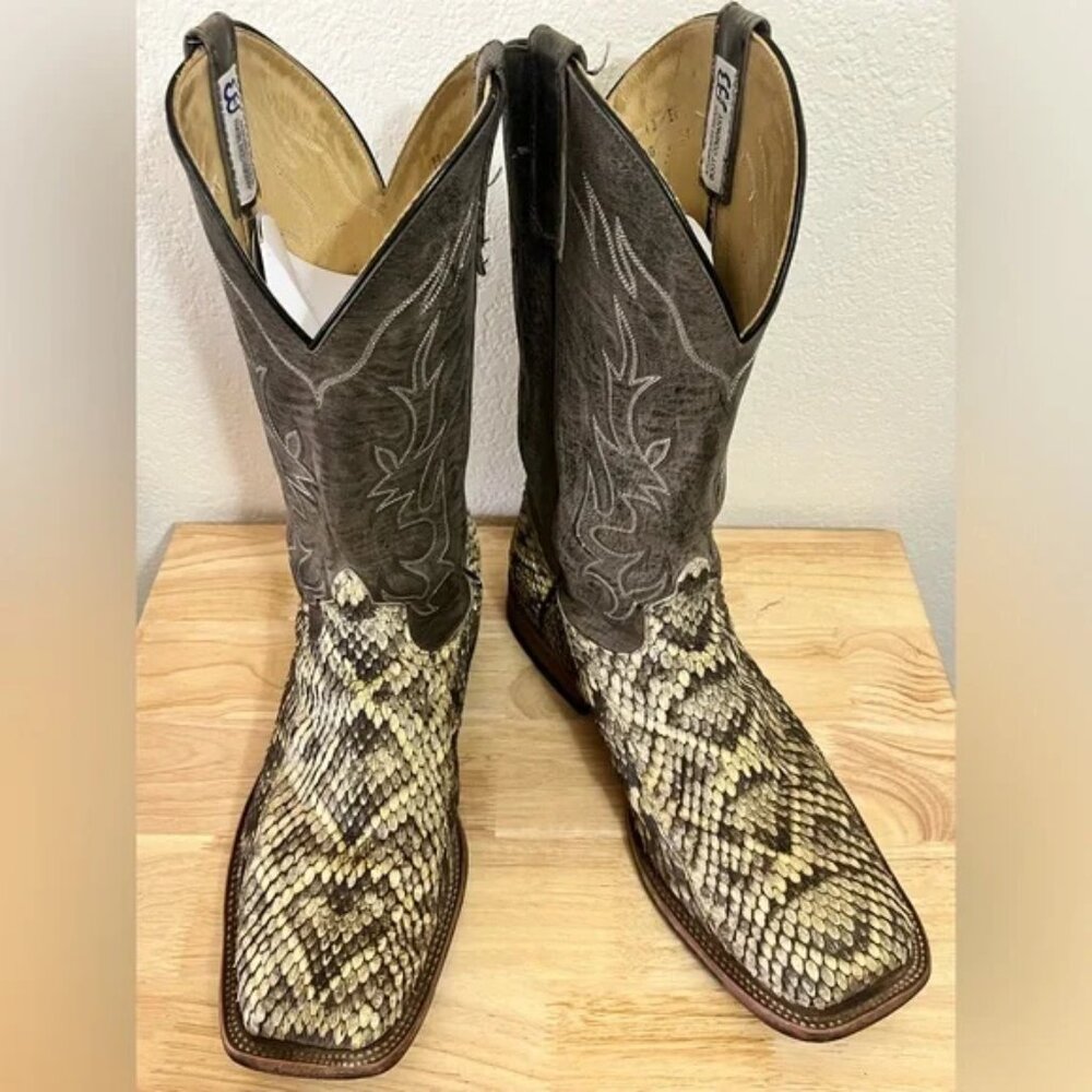 Men’s Anderson Bean Square Toe Eastern Cut Rattlesnake Boots 13EE